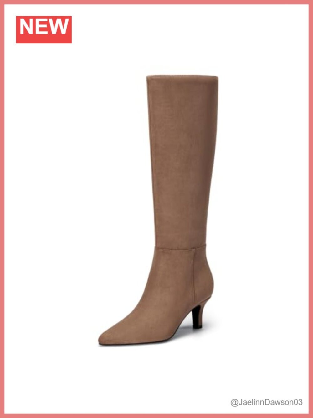 Kitten Heel Knee High Boots Pointed Toe Faux Suede Side Zipper